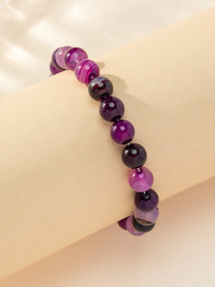 Natural Crystal Beaded Bracelet - Purple - View 1