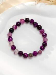 Natural Crystal Beaded Bracelet - Purple - View 4