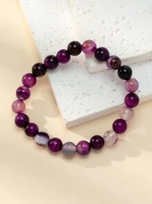 Natural Crystal Beaded Bracelet - Purple - View 5