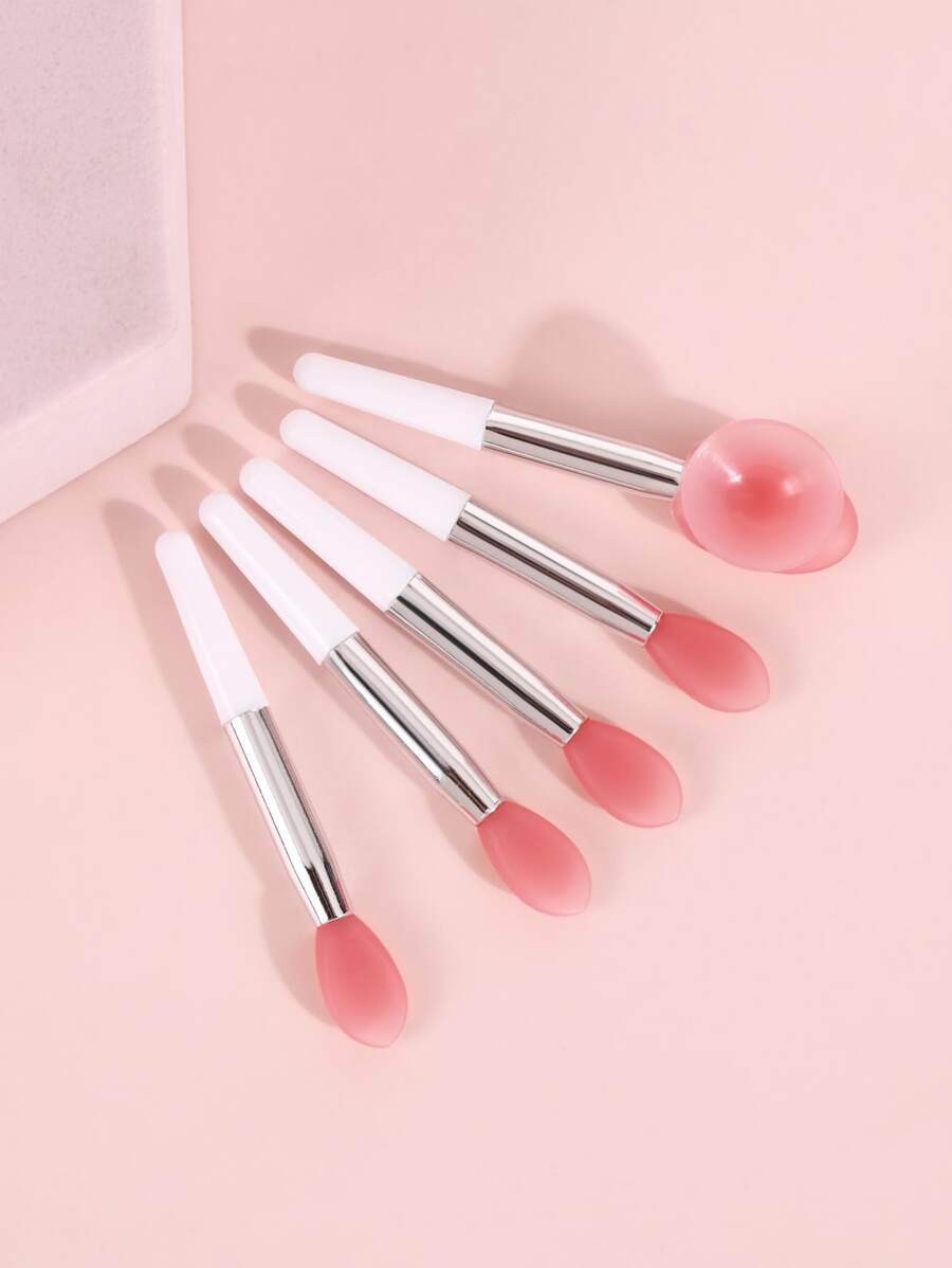 Silicone Lip Brush, 5PCS Silicone Lip Brush Makeup Brush+1 Can Adsorb Dust Cover, Clean And Hygienic Carrying - Watermelon Pink - View 1