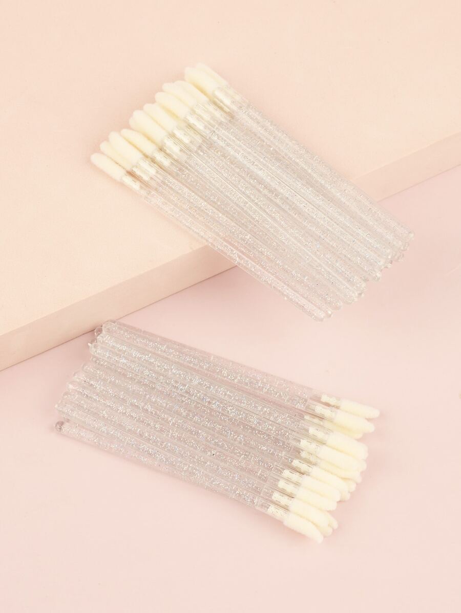 50入組一次性唇刷,便攜口紅刷,水晶棒,種植絨毛,唇蜜刷,睫毛清潔棒,包裝 - 無色 - 查看 1