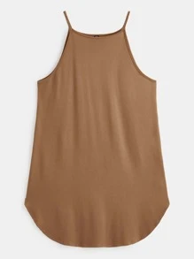 SHEIN BASICS Plus Solid Curved Hem Cami Dress - Brown - View 5