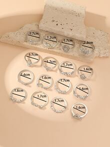 16 piezas/set Anillo con diseño de diamante de imitación - Plateado - Ver 3