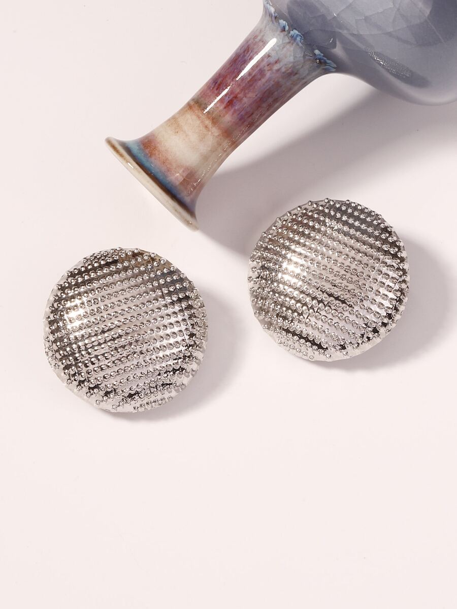 Textured Round Ear Cuffs - Silver - View 1