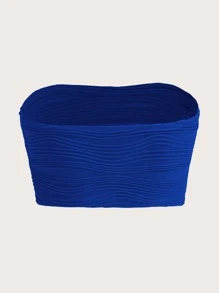 SHEIN EZwear Summer Solid Crop Knit Tube Top Strapless Top - Royal Blue - View 2