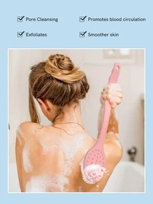 Dual-Sided Back Massage & Cleaning Brush, Multi-Functional Household - Pink - View 2