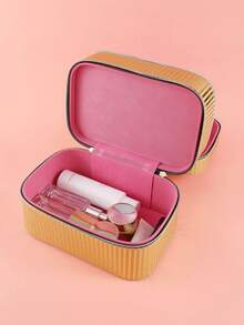 1 pieza Bolso de maquillaje dorado rayas portátil de gran capacidad multicapas almacenamiento - Dorado - Ver 3