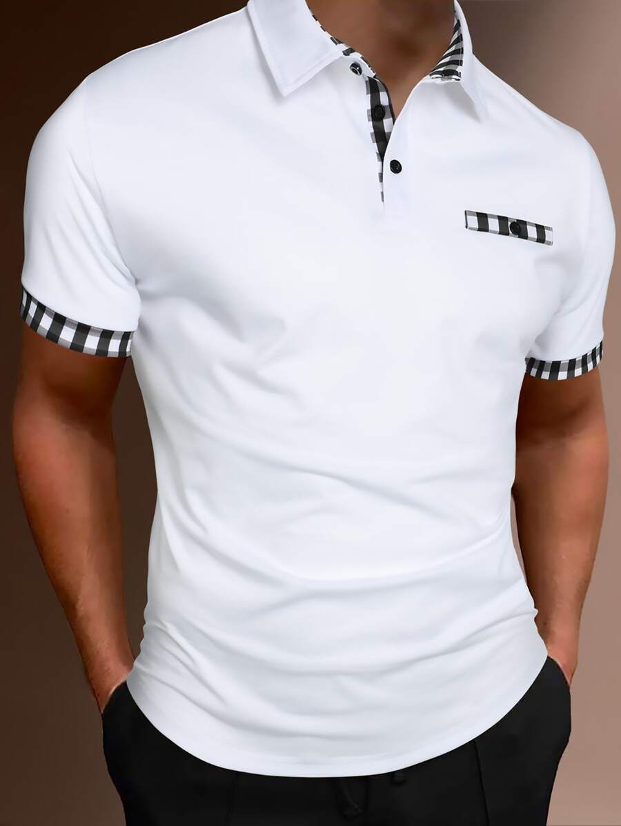 Manfinity Homme Men Gingham Trim Polo Shirt - White - View 1