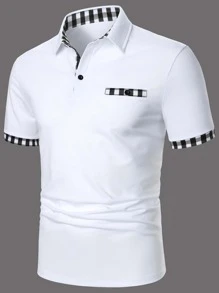 Manfinity Homme Men Gingham Trim Polo Shirt - White - View 3