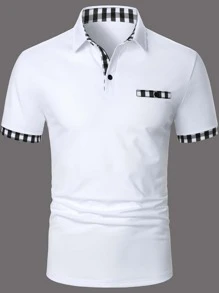 Manfinity Homme Men Gingham Trim Polo Shirt - White - View 4