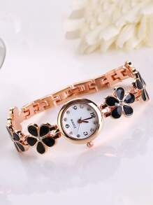 1 Miếng Đen Trang trí hoa & rhinestone Hợp kim Dây đeo Đúng mốt Tròn Quay số đồng hồ Quartz , Đối với Cuộc sống hàng ngày - màu đen - Xem 2