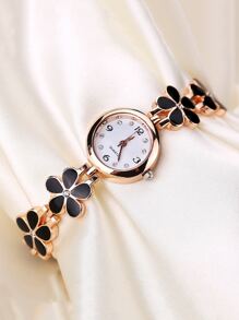 1 Miếng Đen Trang trí hoa & rhinestone Hợp kim Dây đeo Đúng mốt Tròn Quay số đồng hồ Quartz , Đối với Cuộc sống hàng ngày - màu đen - Xem 5