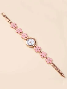 女孩花朵裝飾圓形指針石英手錶