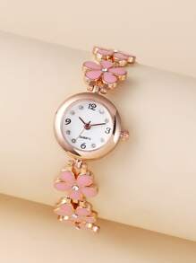女孩花朵裝飾圓形指針石英手錶