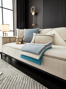 1pc Polyester Sofa Towel, Modern Striped Pattern Anti-slip Sofa Cover Blanket For All Season - Beige - View 4