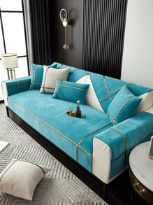1入組滌綸沙發巾現代撞色帶沙發套毛毯適合所有季節 - 藍色 - 查看 4