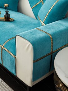 1入組滌綸沙發巾現代撞色帶沙發套毛毯適合所有季節 - 藍色 - 查看 5