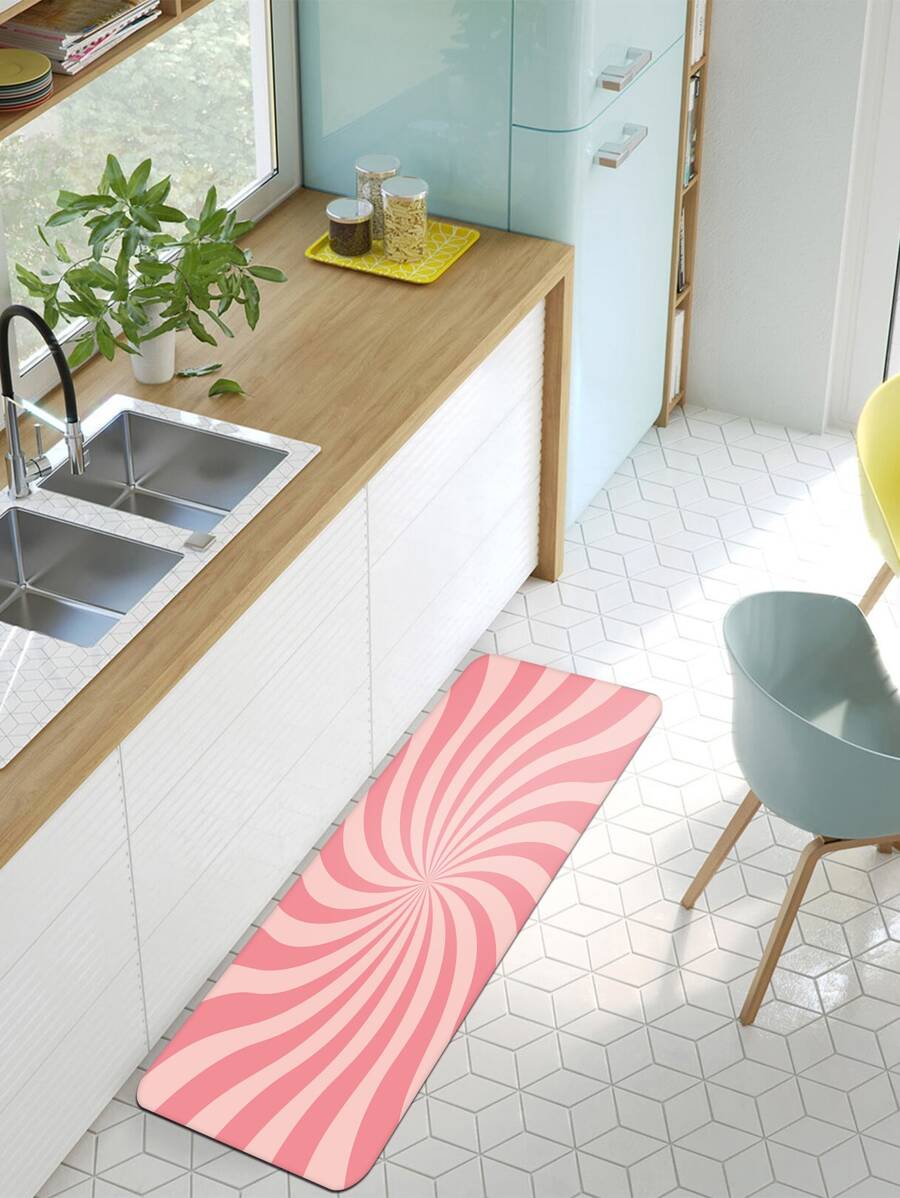 1入組螺旋圖案廚房地毯廚房用現代滌綸防滑廚房墊 - 彩色 - 查看 1