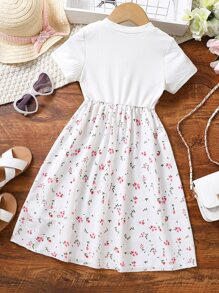 小女童碎花貼花洋裝