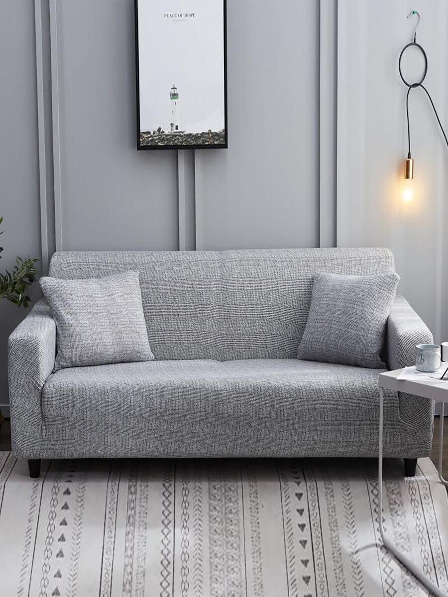 1入組素色灰色彈力沙發坐墊套現代滌綸彈力沙發坐墊套適合家用 - 淺灰色 - 查看 1