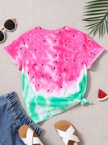 SHEIN Young Girl Tie Dye Watermelon Print Tee - Multicolor - View 2