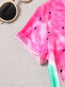 SHEIN Young Girl Tie Dye Watermelon Print Tee - Multicolor - View 4
