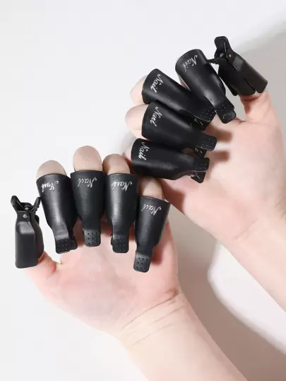 10st Zwart Nagellakverwijderaar Clips Plastiek Herbruikbaar Vinger Nagel Clips Voor Verwijdering Acryl Nailart Gel Pools Losweken Pet Klem UV Gel Pools Verwijdering Wrap Hulpmiddel