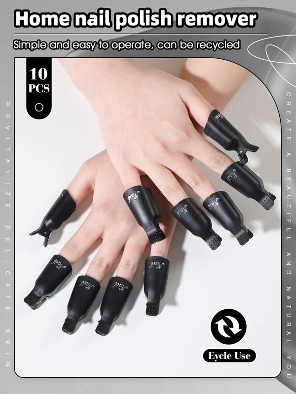 10Pcs Black Nail Polish Remover Clips Plastic Reusable Finger Nail