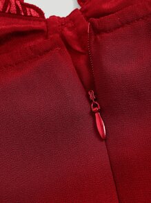 SHEIN MOD Red Ruffle Tie Shoulder Ruched Bust Tie Front Cami Dress - Red - View 4