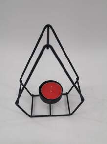 1pc Iron Candle Holder, Modern Geometric Design Candle Stand For Table - Black - View 1