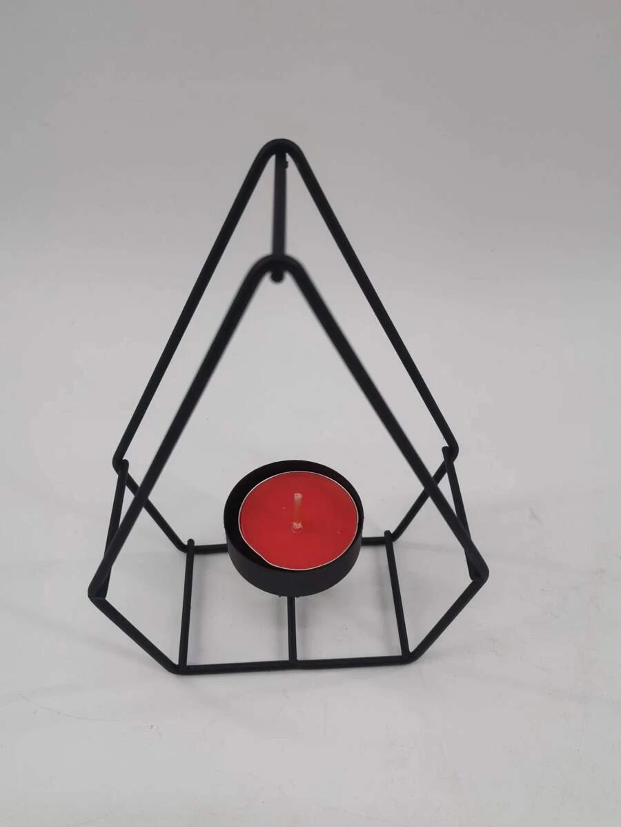 1pc Iron Candle Holder, Modern Geometric Design Candle Stand For Table - Black - View 1