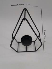 1pc Iron Candle Holder, Modern Geometric Design Candle Stand For Table - Black - View 2