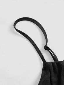 SHEIN MOD Áo khoác và áo lót dành cho xe tăng nữ Thắt nơ trước Nếp gấp Phần Ngực màu trơn Giải trí - màu đen - Xem 3