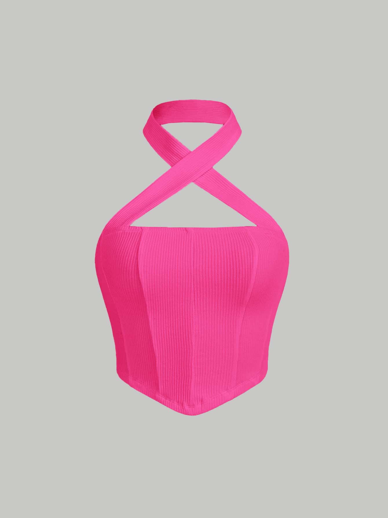 SHEIN MOD Áo khoác và áo lót dành cho xe tăng nữ Bất đối xứng Lộ Lưng Hội Chữ thập Gân đan màu trơn Giải trí - Màu Hồng Tươi - Xem 1