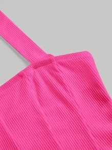 SHEIN MOD Áo khoác và áo lót dành cho xe tăng nữ Bất đối xứng Lộ Lưng Hội Chữ thập Gân đan màu trơn Giải trí - Màu Hồng Tươi - Xem 3