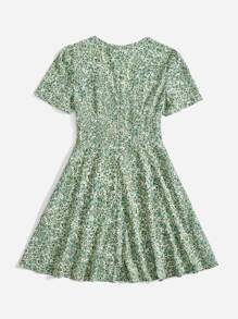 SHEIN VCAY Vestido con estampado floral pecho con fruncido - verde menta - Ver 2