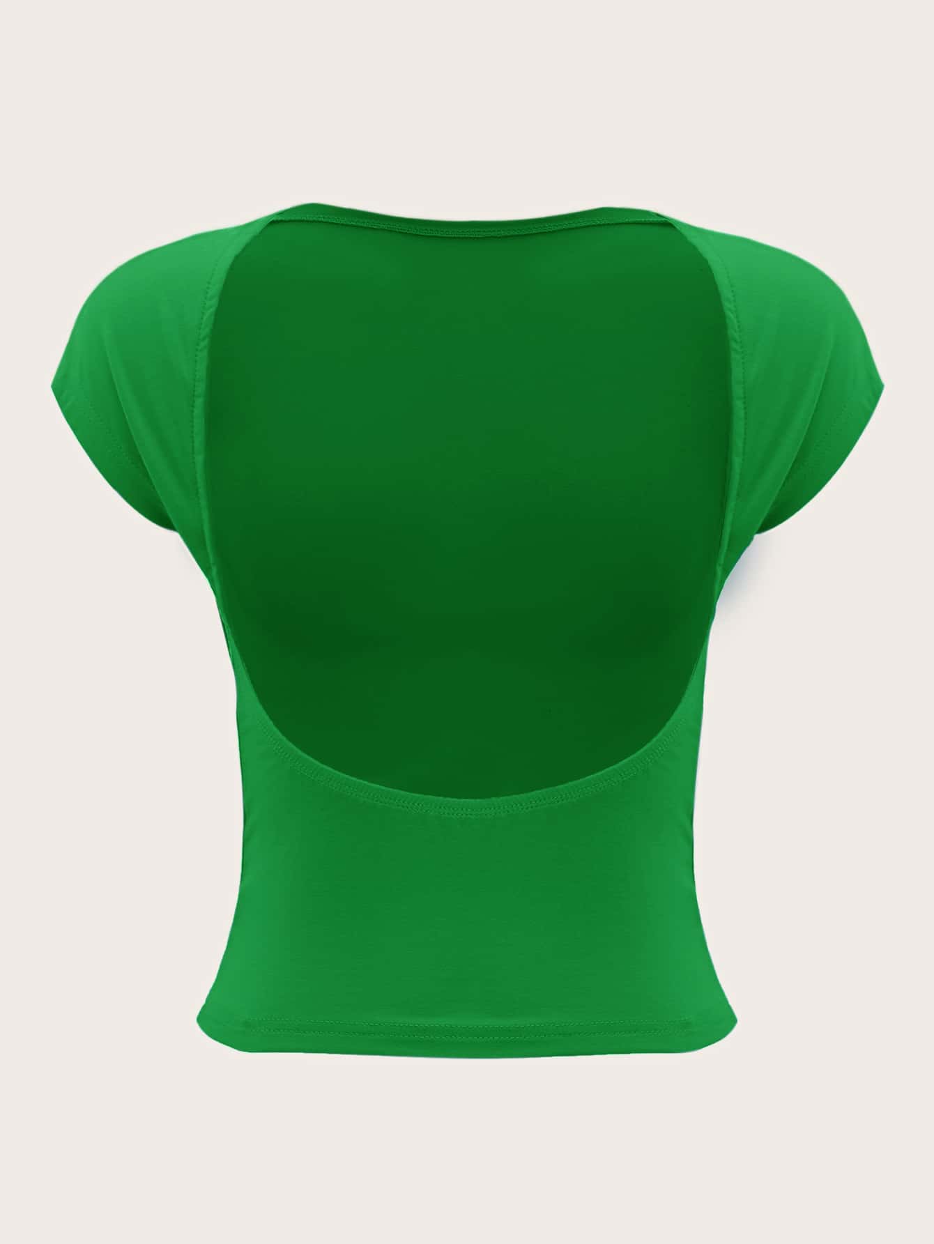 SHEIN MOD 素色露背蝙蝠袖T恤 - 綠色 - 查看 1