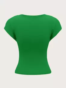 SHEIN MOD 素色露背蝙蝠袖T恤 - 綠色 - 查看 2