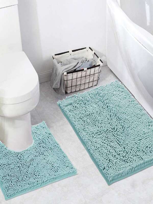 1pc Polyester Bath Rug, Minimalist Blue Anti-Slip Bath Mat For Bathroom Home Bathroom Decor Floor Carpet Outdoor Rug Door Mat Fall Decor Bathroom Accessories Back To School Entryway Decor