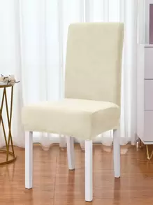 1pc Solid Silver Fox Plush Chair Cover, Modern Simple Thick Flannel Chair Dust Cover, Suitable For Study, Bedroom, Dining Room Chair - Beige - View 1