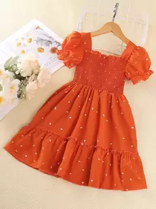 Váy lót áo có họa tiết in họa tiết Ruffle Hem cho cô gái trẻ Dalmatian - Màu Cam san hô - Xem 1