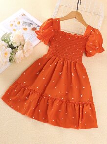 Váy lót áo có họa tiết in họa tiết Ruffle Hem cho cô gái trẻ Dalmatian - Màu Cam san hô - Xem 2