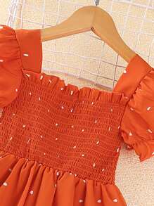 Váy lót áo có họa tiết in họa tiết Ruffle Hem cho cô gái trẻ Dalmatian - Màu Cam san hô - Xem 3