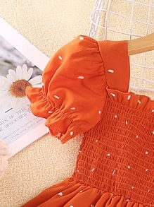 Váy lót áo có họa tiết in họa tiết Ruffle Hem cho cô gái trẻ Dalmatian - Màu Cam san hô - Xem 4