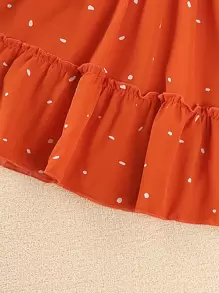 Váy lót áo có họa tiết in họa tiết Ruffle Hem cho cô gái trẻ Dalmatian - Màu Cam san hô - Xem 5