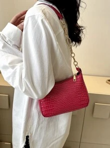 Dập nổi cá sấu Trang trí chuỗi Cái túi - Màu Hồng Tươi - Xem 2