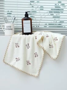 1入組針織面料浴巾或毛巾小熊刺繡毛巾健身房酒店 - 白色 - 查看 1