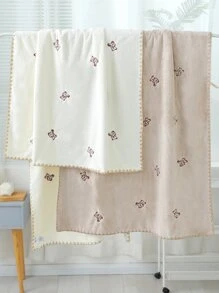 1入組針織面料浴巾或毛巾小熊刺繡毛巾健身房酒店 - 白色 - 查看 2