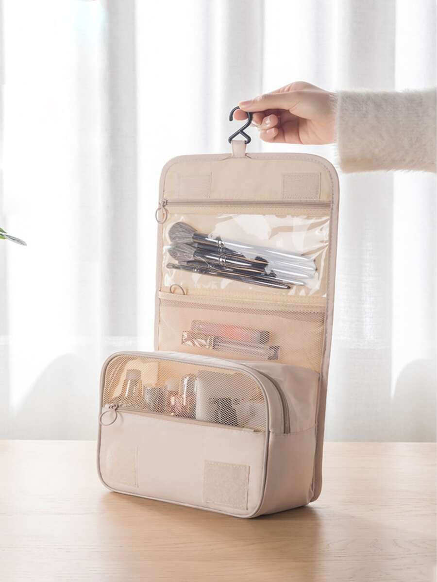 Bolsa De Almacenamiento Portátil Para Viajes, Bolsa De Maquillaje, Bolsa De Artículos De Tocador, Suministros Escolares, Cosas Para La Universidad, Para Estudiantes, Bolsa Esencial Para Viajes En Crucero, Bolsa De Playa, Toalla De Playa Organizador, Accesorios De Playa, Bolsas Para Vacaciones, Esenciales Para Fiestas De Verano, Para Vacaciones - Beis - Ver 1