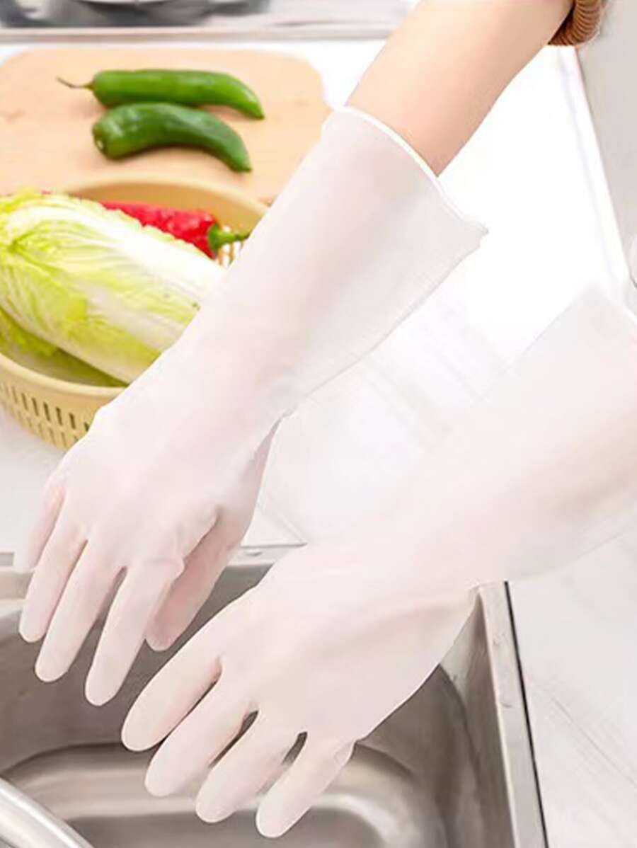 1pc PVC Household Glove, Modern White Waterproof Dishwashing Glove For Household - White - View 1